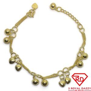 Bells & Hearts charm 8 inch Bracelet 999 gold
